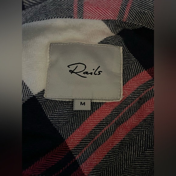 Rails Hunter Plaid Button Down Shirt –White/Indigo/Blush Soft Buttery Rayon - Picture 9 of 11